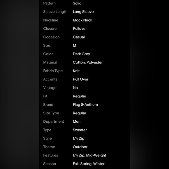 Flag & Anthem Mens Quarter Zip Sweater Pullover Medium Dark Grey Mid-Weight NWT - Picture 11 of 11